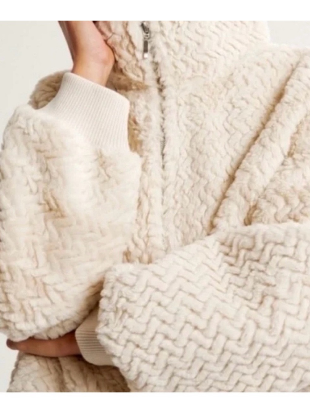 Abercrombie Cream Sherpa Zip-Up Jacket